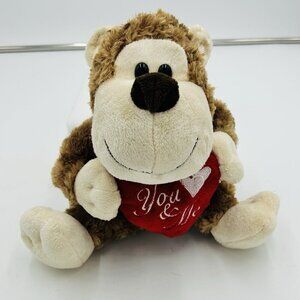 Dan Dee Plush Brown Tan Monkey "You & Me" Red Heart 10"